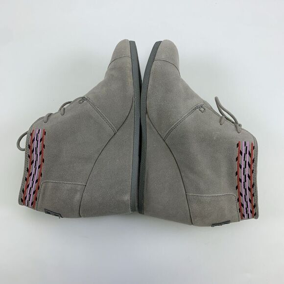 Toms Suede Desert Wedge Bootie Gray Lace Up Multi Embroidered Aztec Womens 8.5 - Picture 9 of 12